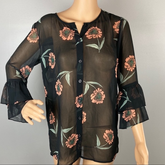 CAbi Tops - CAbi La Di Da Black Floral Blouse - NWOT